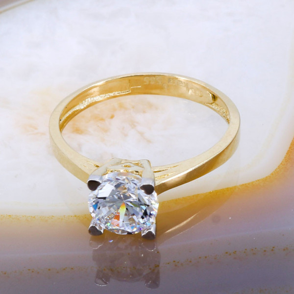 Inel din Aur Galben 14K 585 model Solitaire cu Cristal Zirconia cod 521