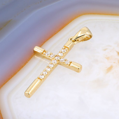 Pandantiv din Aur 14K model Cruce cu Cristale Albe Clare 323