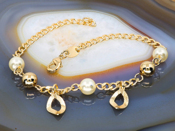 Bratara Placata cu Aur Galben 18K model Perle Fantezie p1339