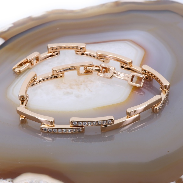 Bratara Zig Zag Placata cu Aur Rose cu Cristale Zircon Transparente c1533
