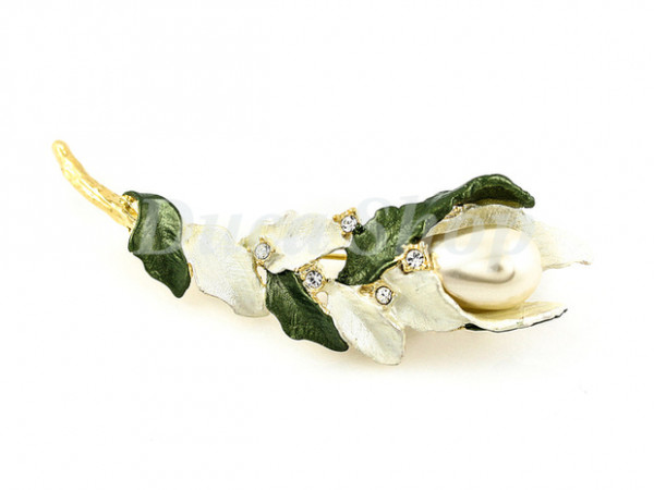 Brosa Placata cu aur 18k model Floral cu Perla, cod 148