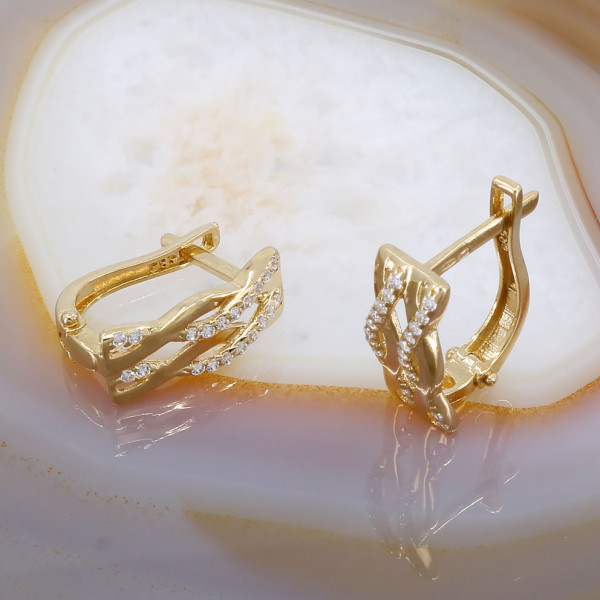 Cercei din Aur 14K 585 model Valuri cu Cristale Zirconia cod 495