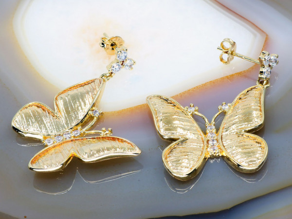 Cercei Placati cu Aur 18K model Fluturi Cristale Zirconia c2885