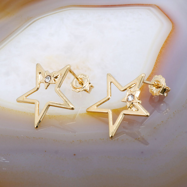 Cercei Placati cu Aur Galben model Stea cu Cristale Zirconia cod 3359