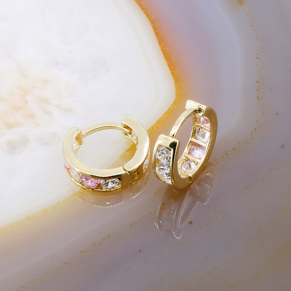 Cercei Rotunzi de Aur 14K cu Cristale Roz si Albe Clare 286