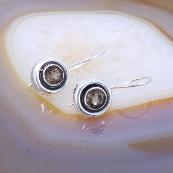Cercei Rotunzi din Argint 925 model Quartz Fumuriu c3731