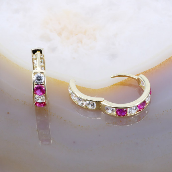 Cercei Rotunzi din Aur 14K 585 cu Cristale Roz si Albe Clare au314