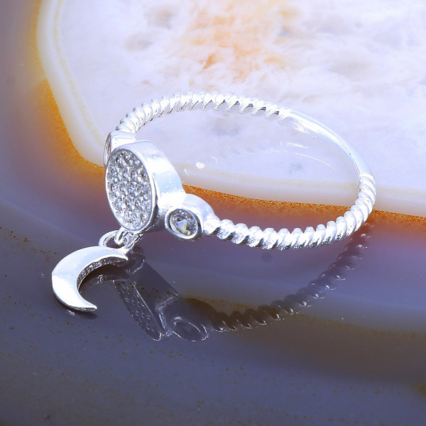 Inel de Argint 925 cu Pandantiv Semiluna si Cristale Zirconia Albe Clare 2335
