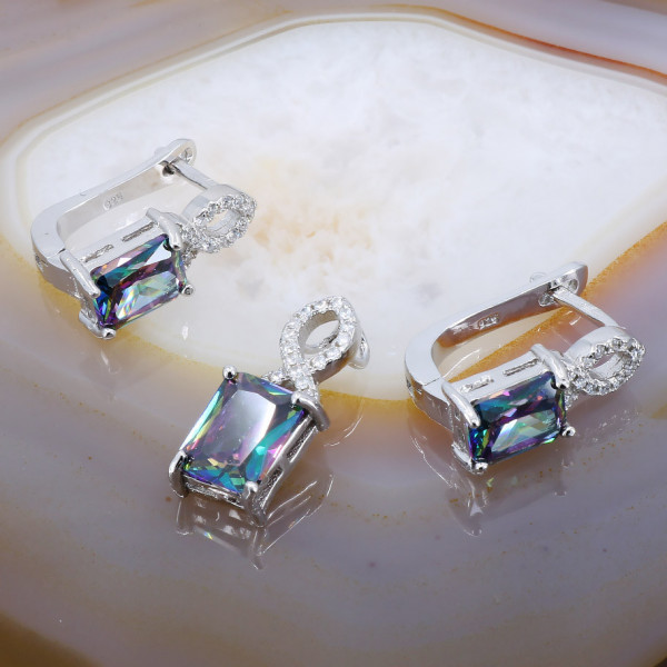 Set din Argint 925 model Topaz Mistic Emerald Cut si Cristale CZ Transparente 1381