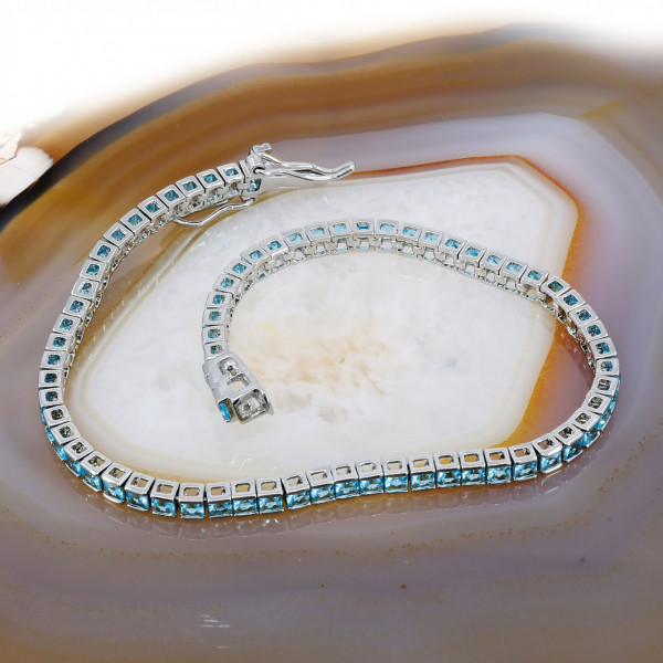 Bratara aspect Tennis din Argint 925 cu Cristale Zirconia Cubic Albastru cod 2311