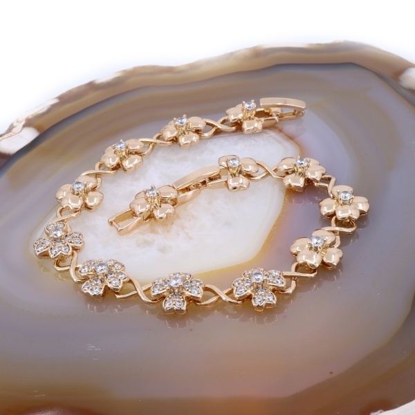 Bratara model Flori cu Cristale Zirconia Placata cu Aur Rose c1655