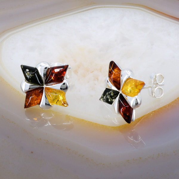 Cercei Amber Flower din Argint 925 cu Piatra Chihlimbar cod 3138