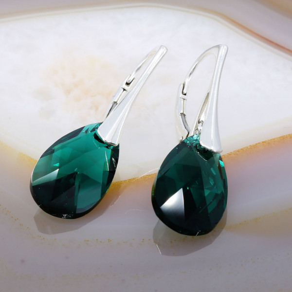 Cercei din Argint 925 Cu cristal SW Drop Cut Multifatetat culoare Verde cod 3253