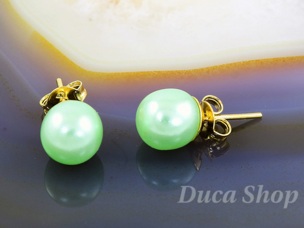 Cercei Placati cu Aur 18k, Model Bila Verde, cod 2120