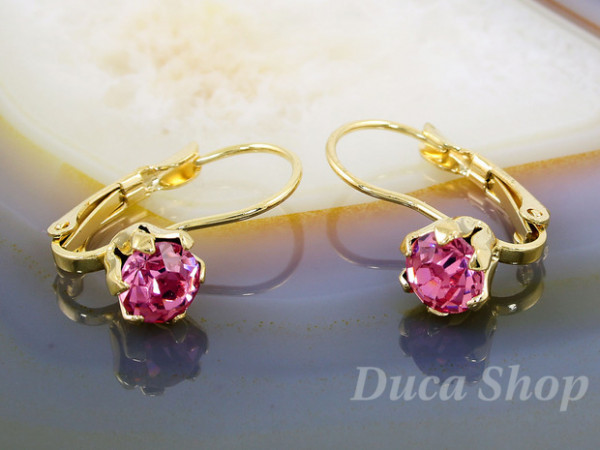 Cercei Placati cu Aur 18k, Model Cristal Zirconia Roz, cod 2050