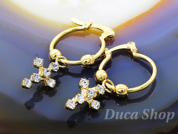 Cercei Placati cu Aur 18k, Model cu Pandantiv Cruce, cod 2459