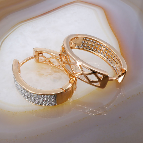 Cercei Placati cu Aur Rose cu Deschidere si Cristale Zirconia cod 3421
