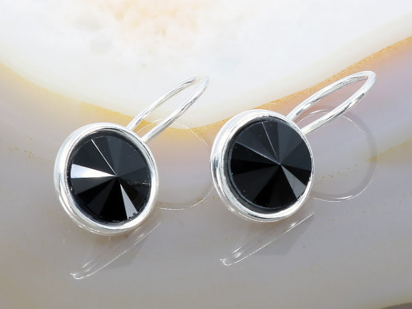 Cercei rotunzi cu Cristale Negre model Onix Multifatetat din Argint 925