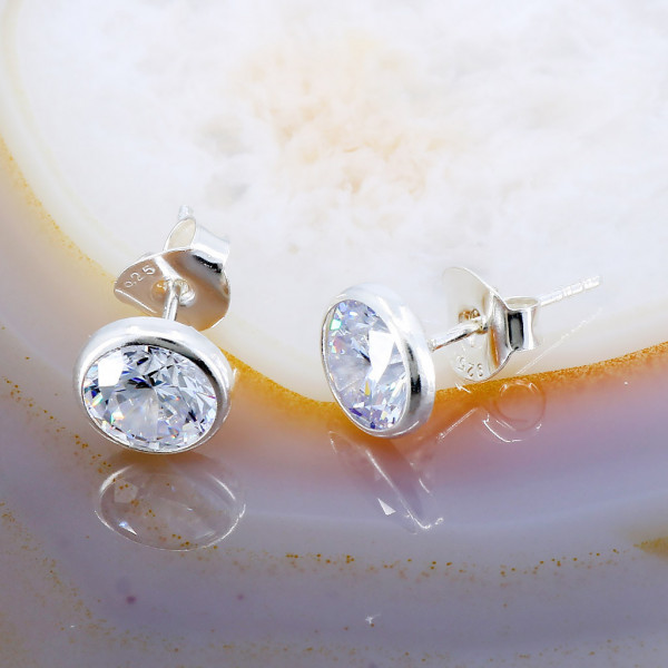 Cercei Rotunzi din Argint 925 cu Cristale Zirconia Transparente c3040