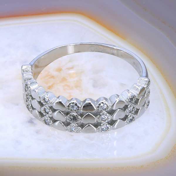 Inel de Argint 925 model Inimi cu Cristale Zirconia Albe Clare 2291
