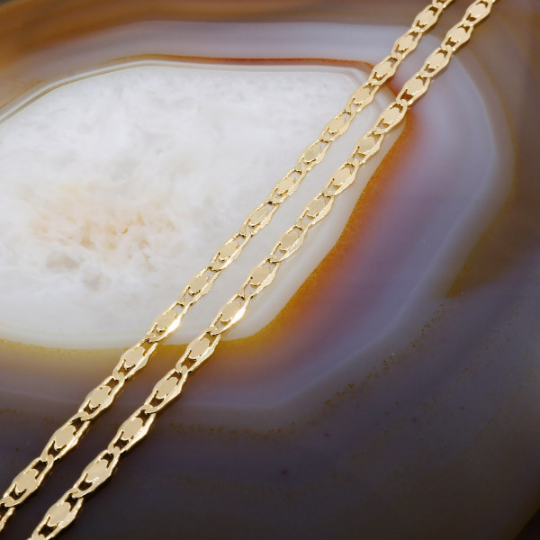 Lant Placat cu Aur Galben18K model zale mici Ovale Plate cu Striatii tip 1+1 980