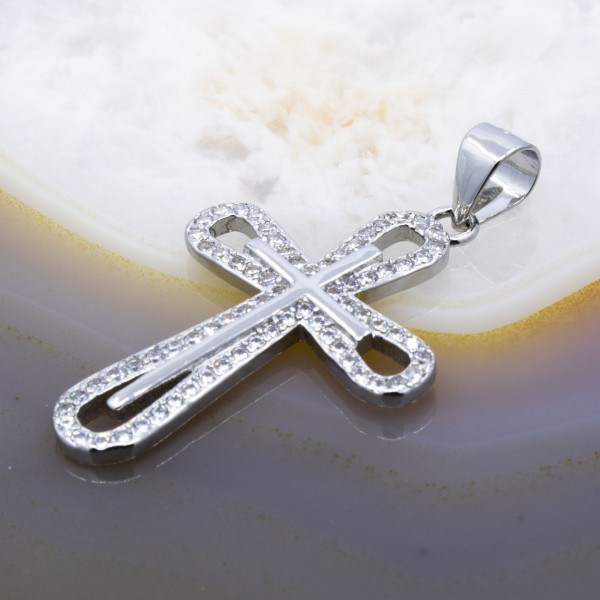 Pandantiv de Argint 925 model Cruce cu Cristale Zirconia Albe Clare 981