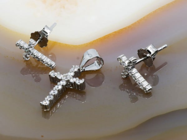 Set din Argint 925 model Cruce cu Cristale Zirconia ags1238