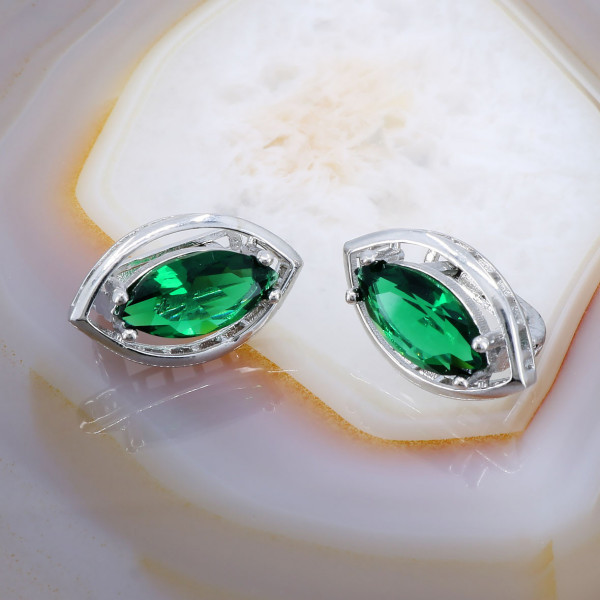 Cercei din Argint 925 cu Cristal Zirconia Multifatetat de culoare Verde 3246