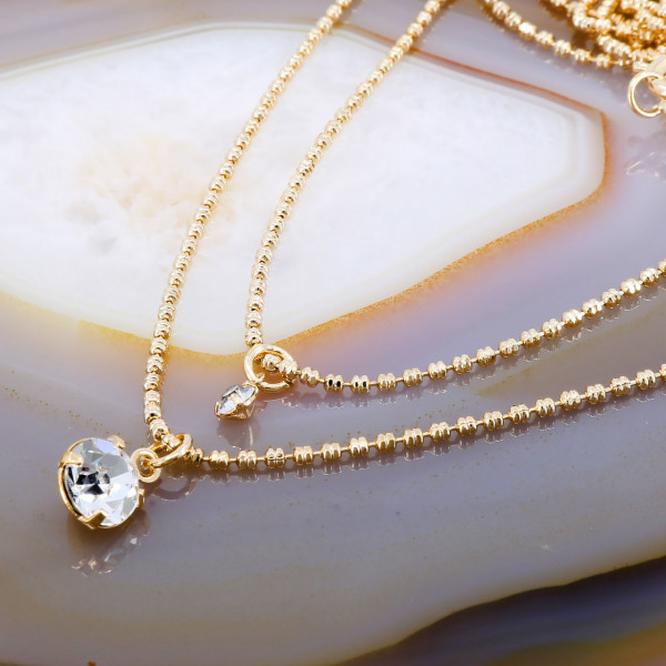 Colier Placat cu Aur Galben 18K model doua fire cu Cristale ZIrconia c1004