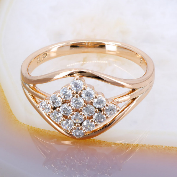 Inel Placat cu Aur Roze model cu Cristale Zirconia Transparente i1418