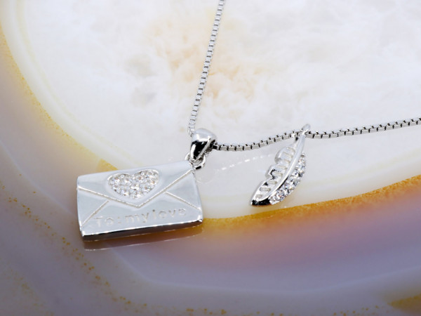 Lant de Argint model Pana si plic cu mesaj " To My Love " cu Cristale Zirconia 1130