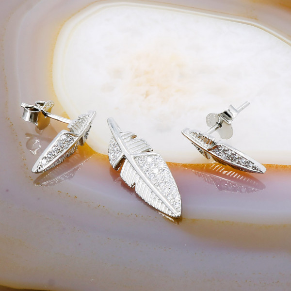 Set din Argint 925 model Pana cu Cristale Zirconia Albe Transparente 1420