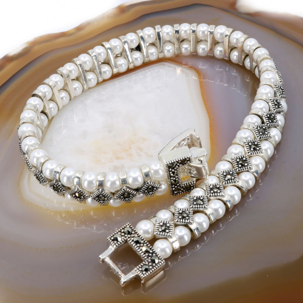 Bratara model deosebit model Vintage, din Argint cu perle si Marcasite 2059