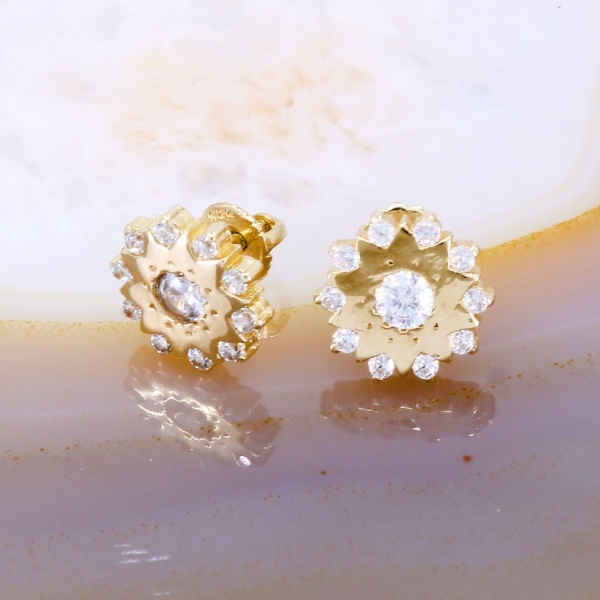 Cercei Aur Galben 14K 585 model Floare cu Cristale c696