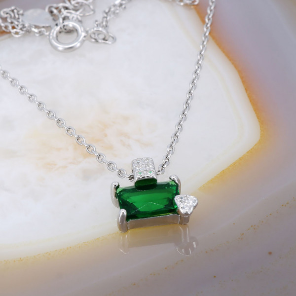 Lant din Argint 925 cu Pandantiv Inimioara si Cristal Zirconia Verde cod 1366