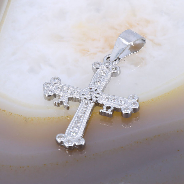 Pandantiv model Cruce Alfa si Omega din Argint 925 cu Cristale Zirconia cod 1093