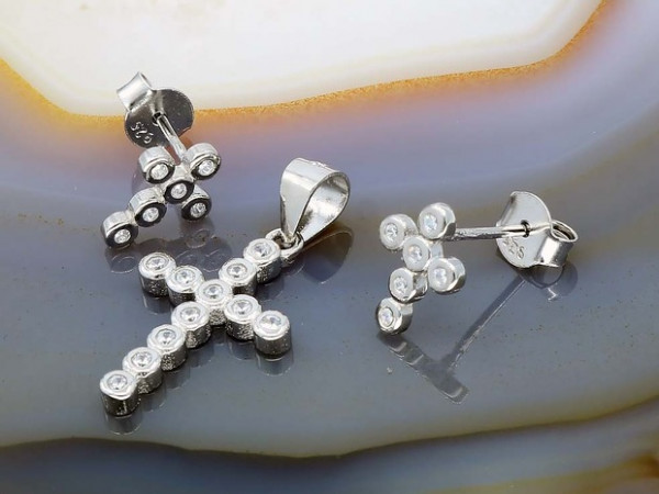Set din Argint 925 model Cruce cu Cristale Zirconia ags1181