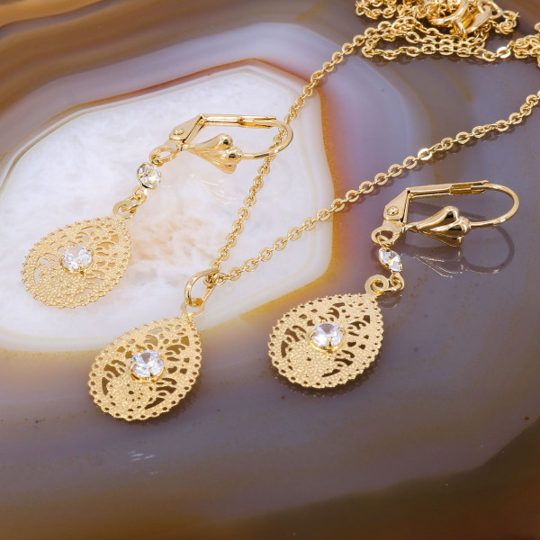 Set Fliligran Placat cu Aur Galben 18K model Brodat c402