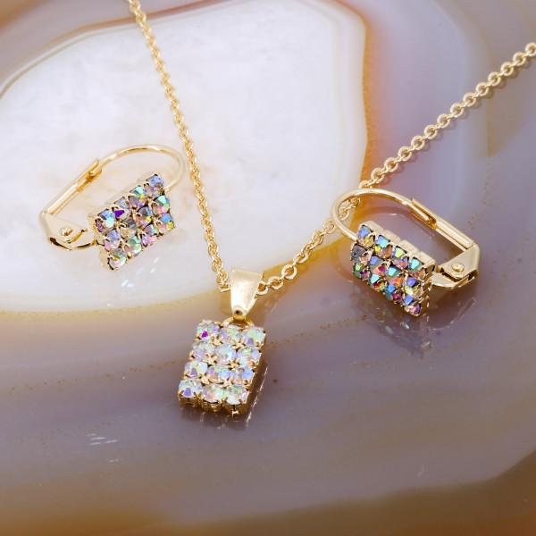 Set placat cu Aur Galben 18K Cristale Zirconia Reflexii Multicolore c391