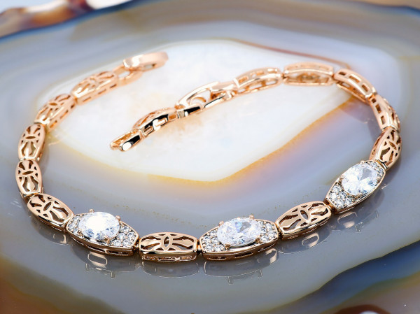 Bratara Placata cu Aur Rose model Elegant, Vintage cu Cristale Zirconia 1345