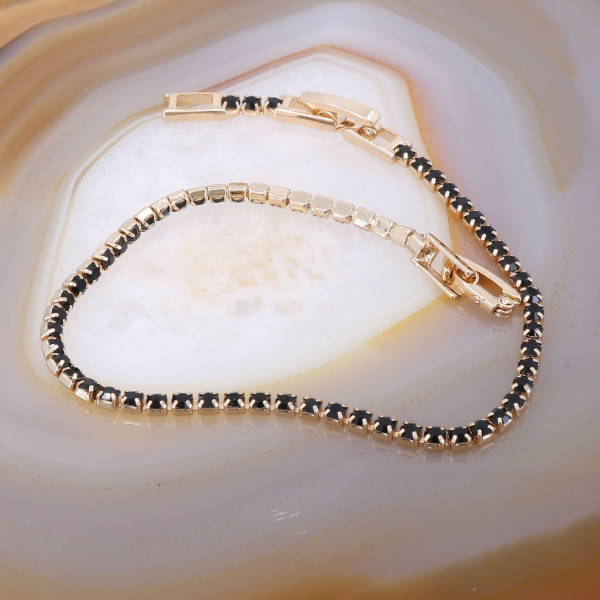 Bratara Placata cu Aur Rose model Tennis cu Cristale Zirconia Negre cod 1508
