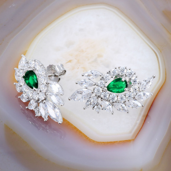 Cercei din Argint 925 model Fantezie cu Cristale Zirconia Verzi cod 3248