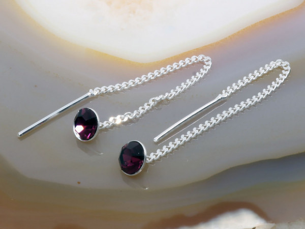 Cercei din Argint cu Lantisor si Cristal Culoare Mov agc2220