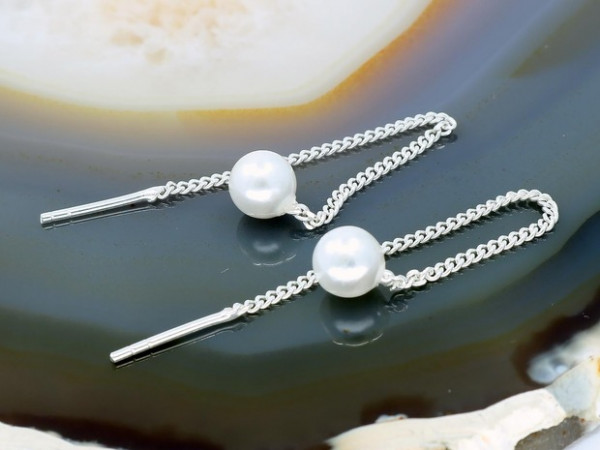 Cercei din Argint model Perla cu Lantisor cod 2116