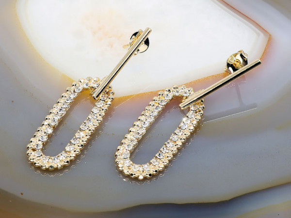 Cercei Placati cu Aur 18K model Oval cu Cristale cod 2982