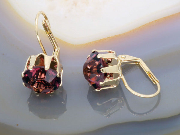 Cercei Placati cu Aur cu Cristal Zirconia Mare Mov plc2783