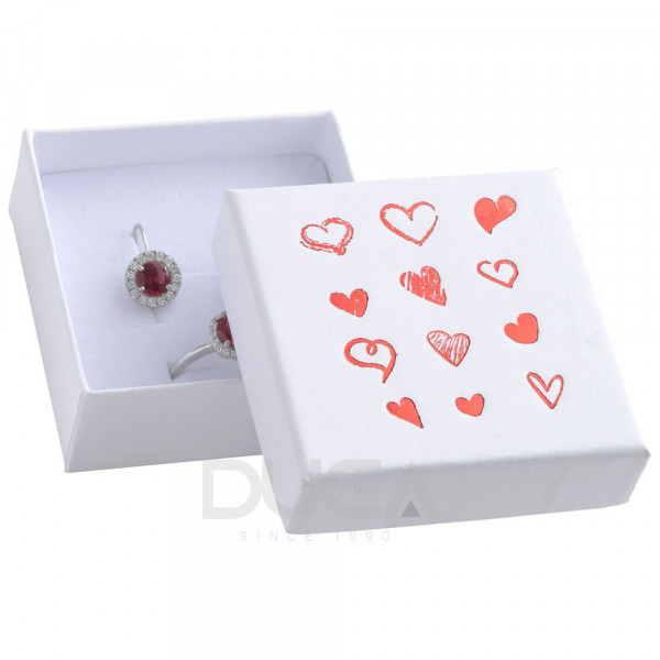 Cutie de Carton Alba cu inimi Desenate Rosii 157