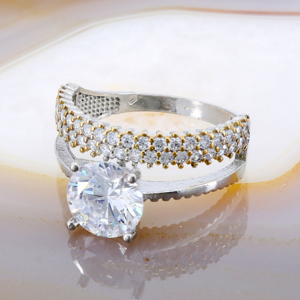 Inel din Argint 925 model Dublu cu Cristale Zirconia Albe Clare cod 2465