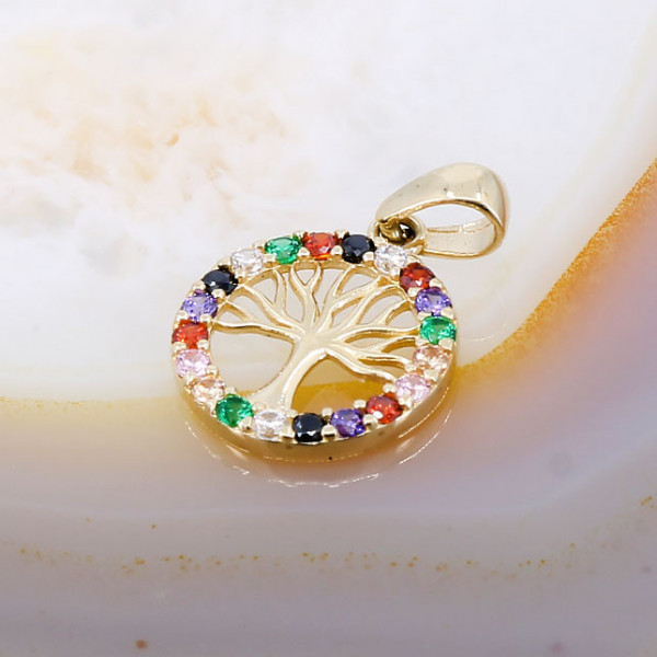 Pandantiv Copacul Vietii din Aur 14K 585 cu Cristale Multicolore cod 462