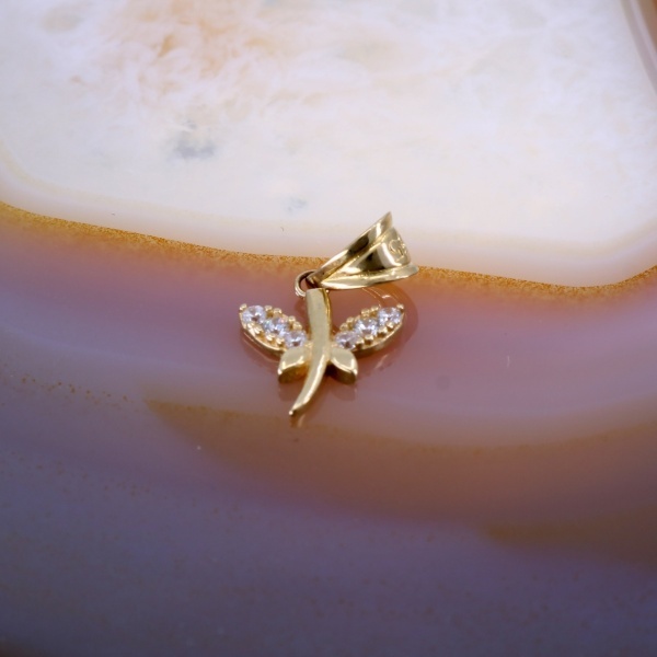 Pandantiv Libelula mica din Aur Galben 14K 585 cu Cristale Zirconia c821
